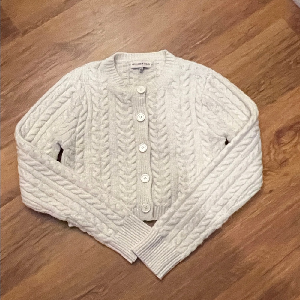 White Cable Knit Cropped Cardigan
